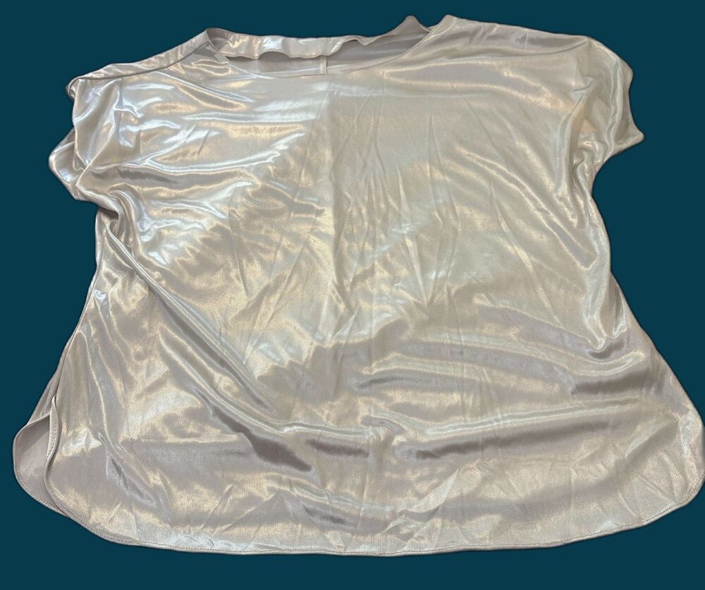 Vintage Silver Metallic Liquid Metal Blouse Disco 80s Dolman Sleeve Top L